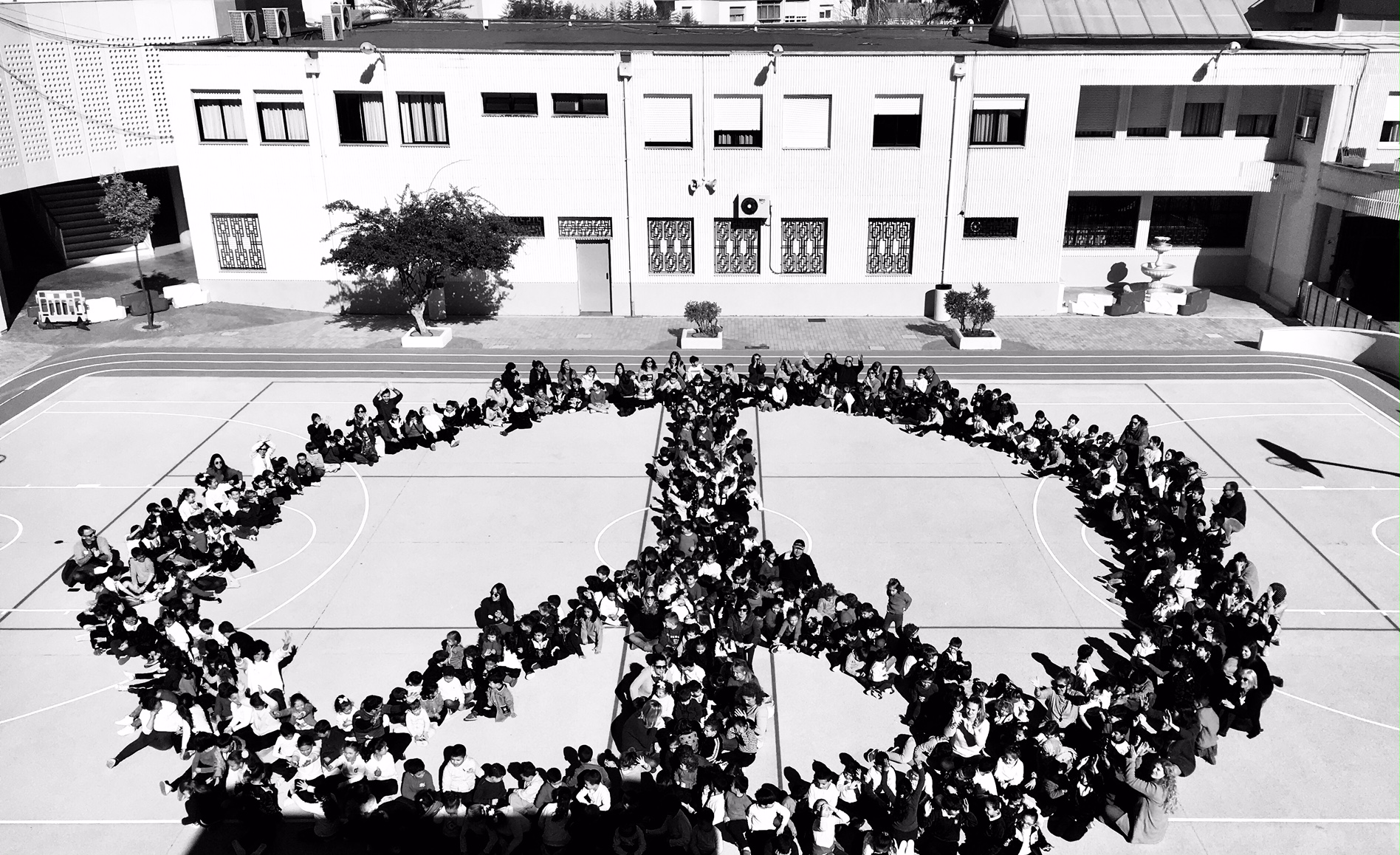mosaico de alumnos/as símbolo de la paz.
